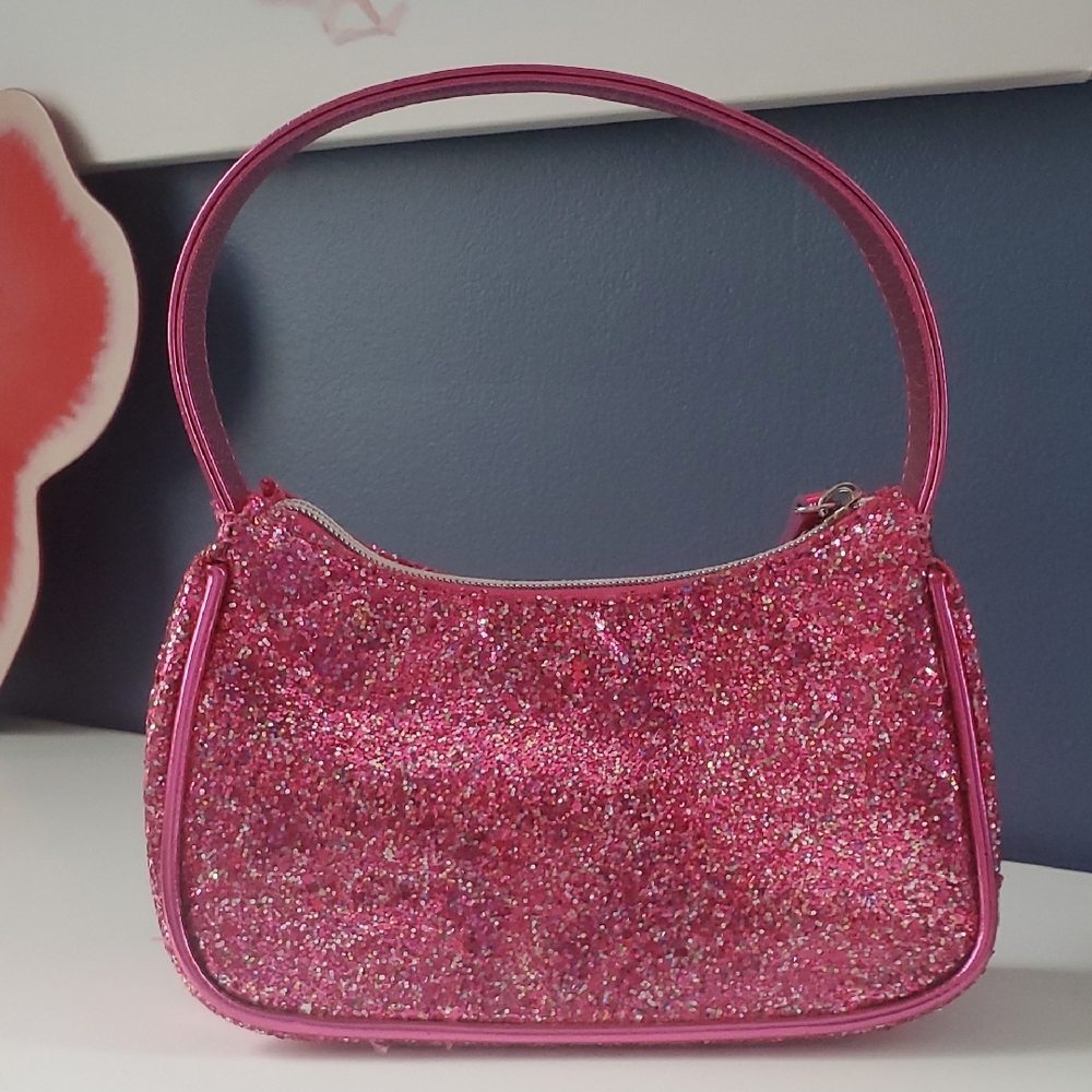 Claire’s Club Glitter Pink Handbag Sparkly Party Purse Mini Bag - Picture 2 of 10